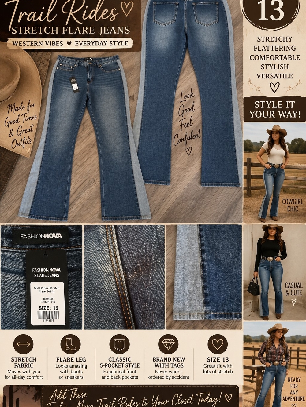 Fashion Nova Trail Rides Stretch Flare Jeans - Blue